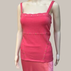 Cache Hot Pink Knit Ribbed Tank Top with Gold Tone Grommet Details